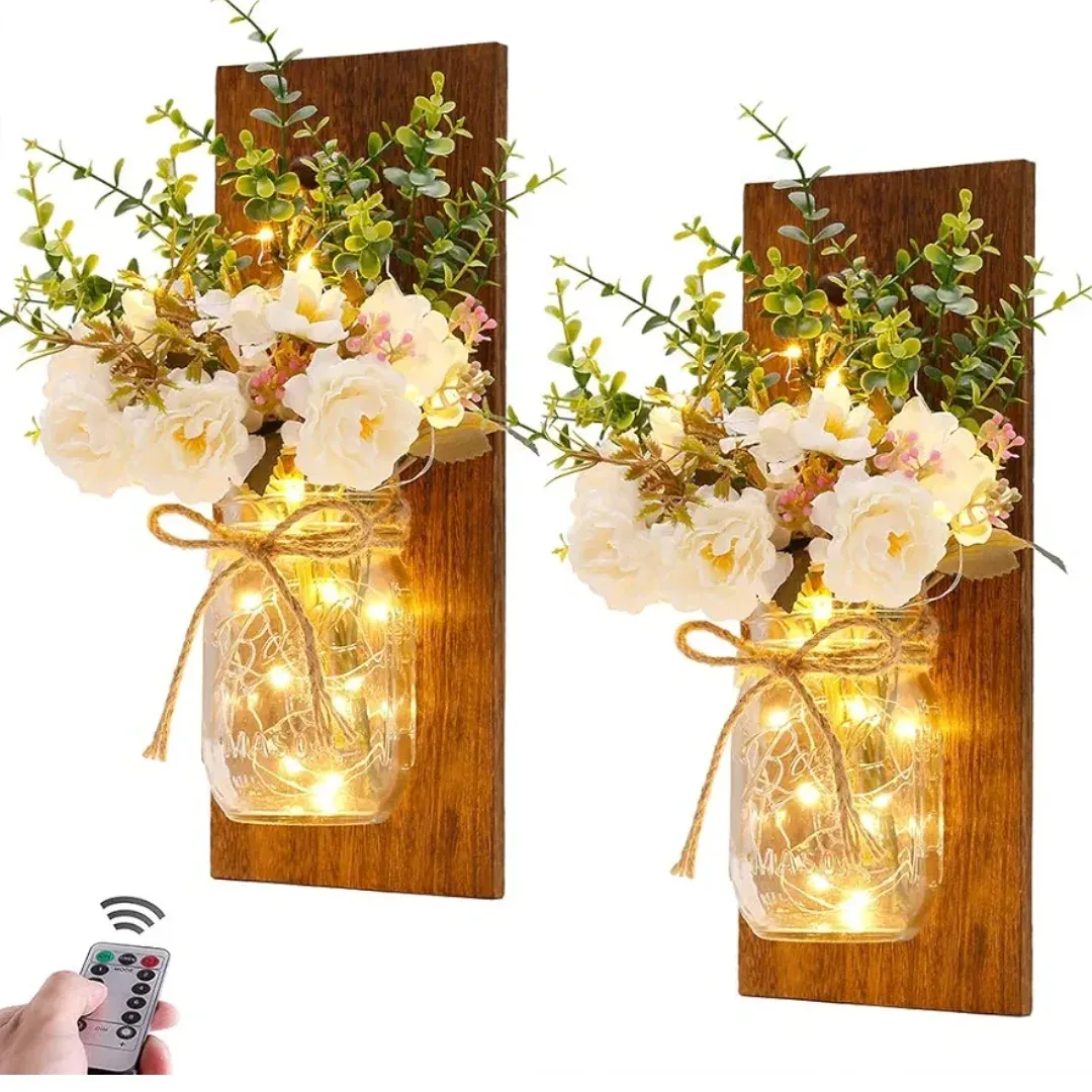 Mason jars on a wall rack