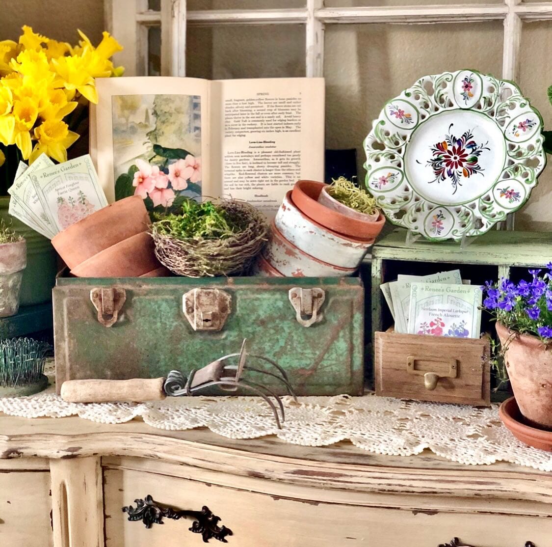 toolbox filled with blooming flowers