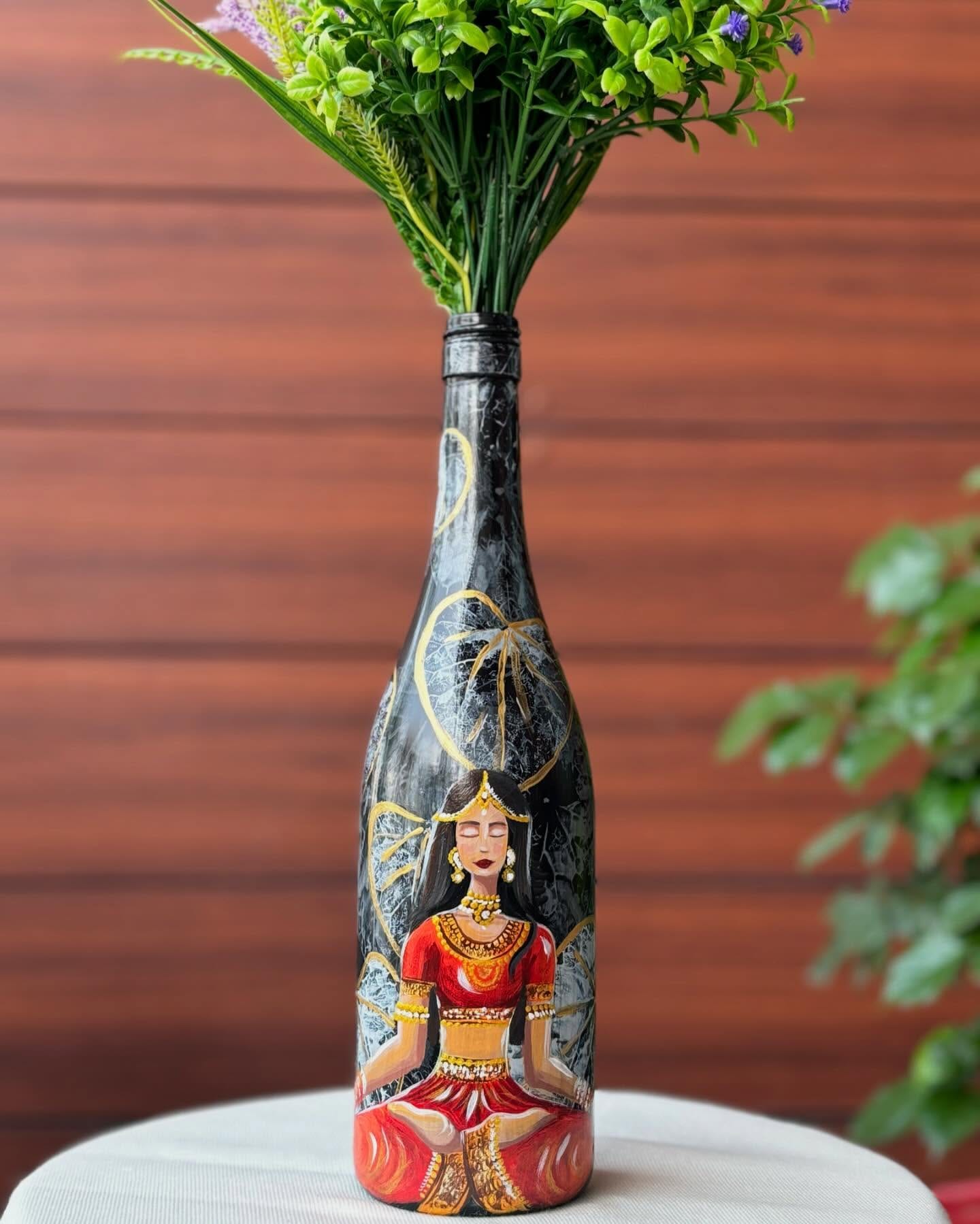 wine bottle planters with lavender