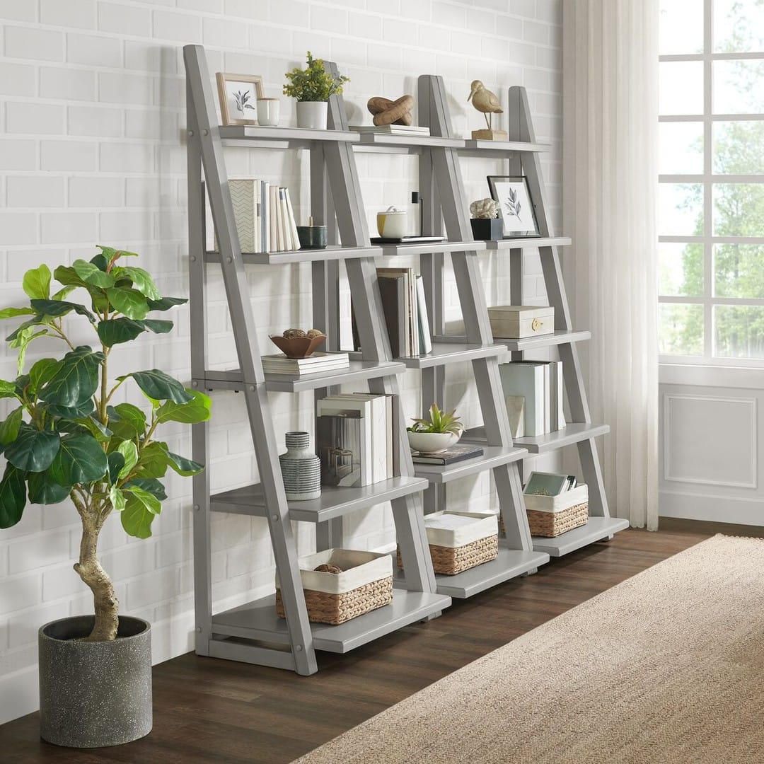 ladder bookshelf with trailing vines