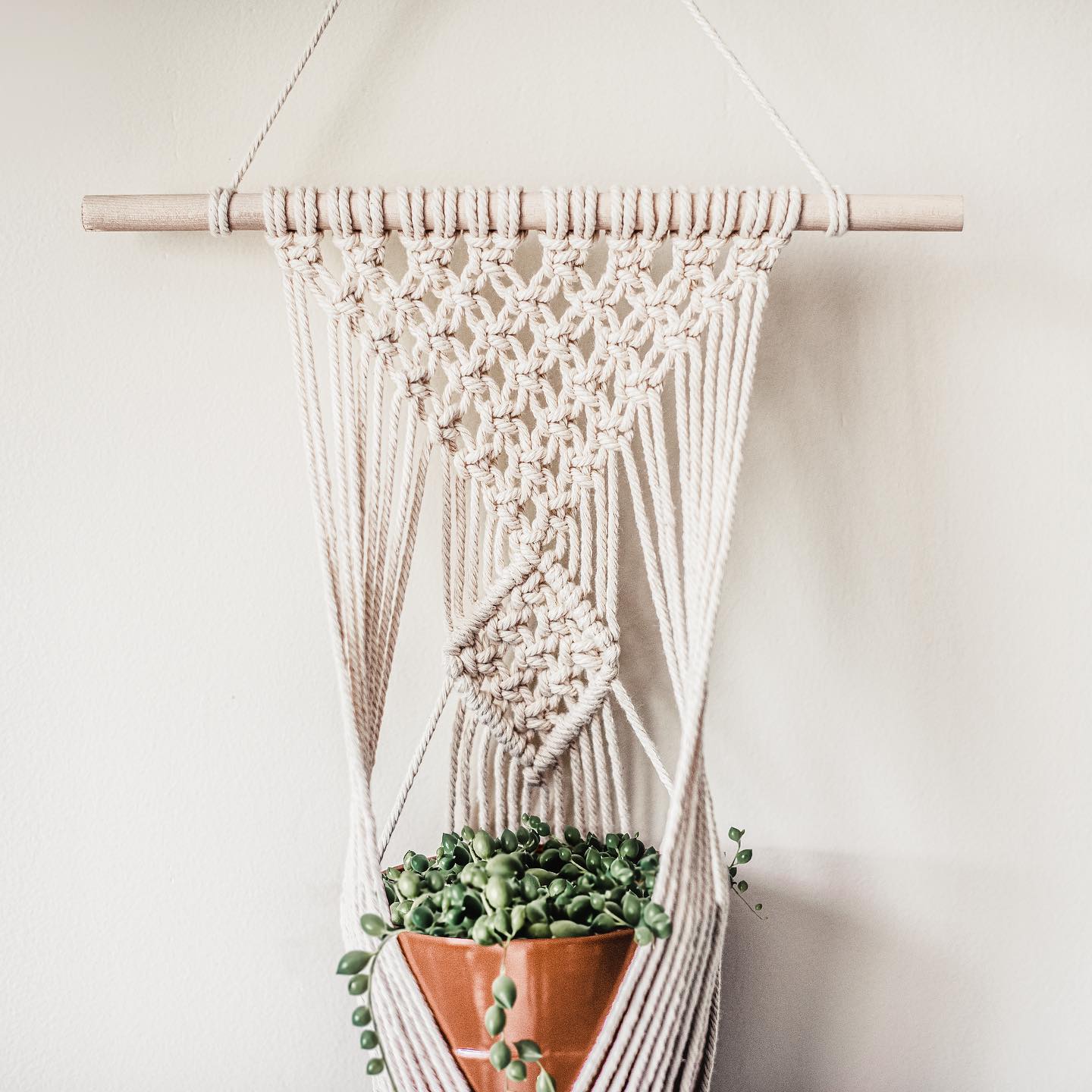 macramé hanger with twisted fringe