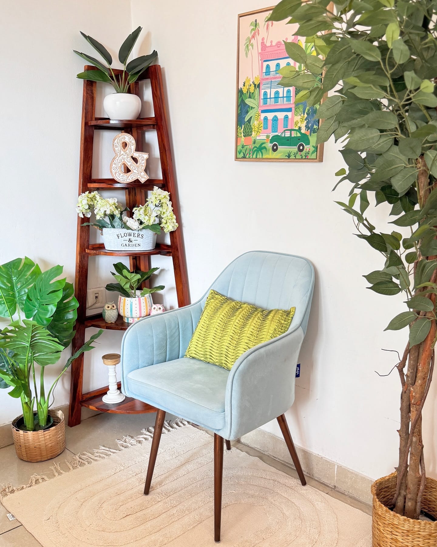 corner ladder with cascading plants