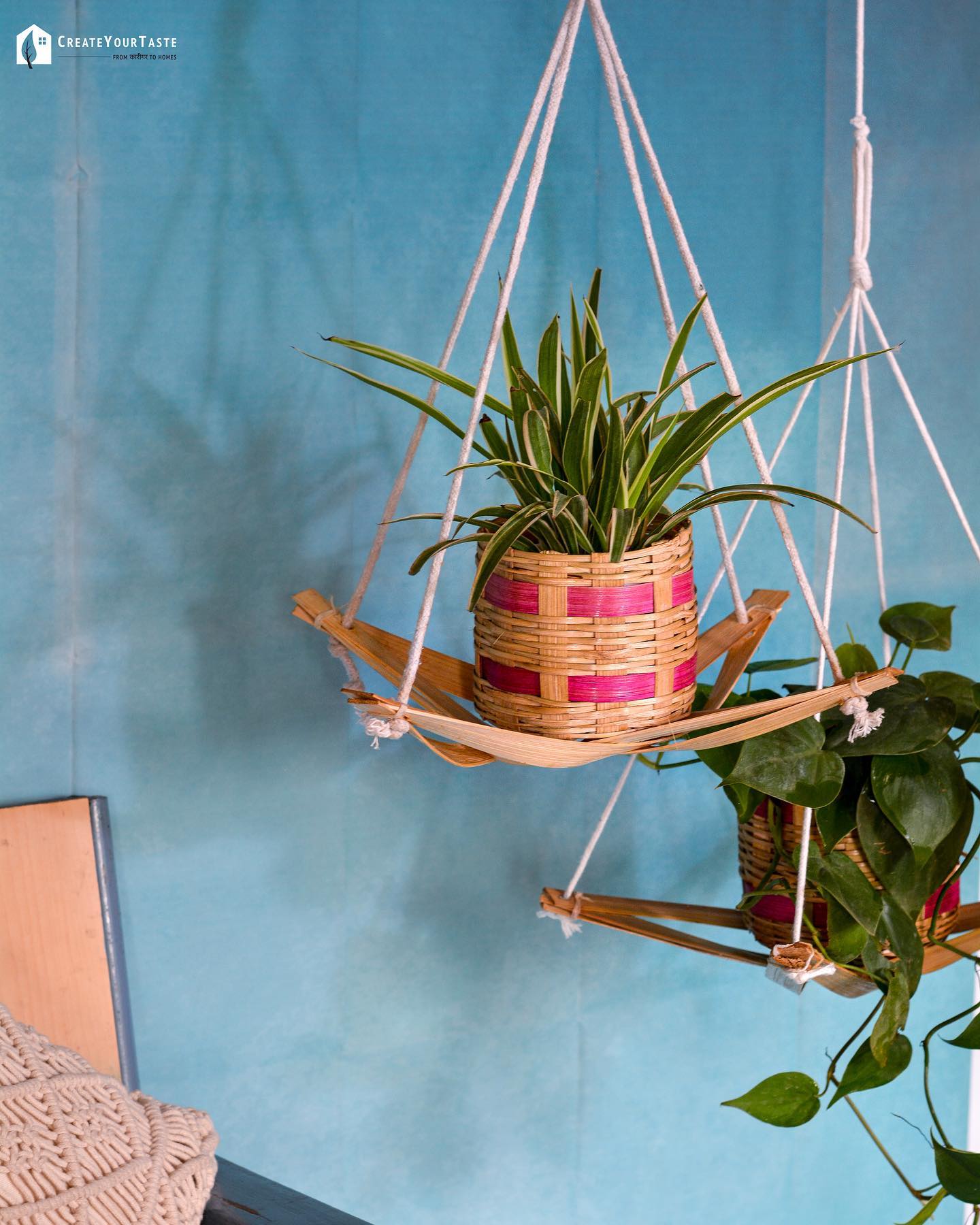 hanging crate with trailing plants