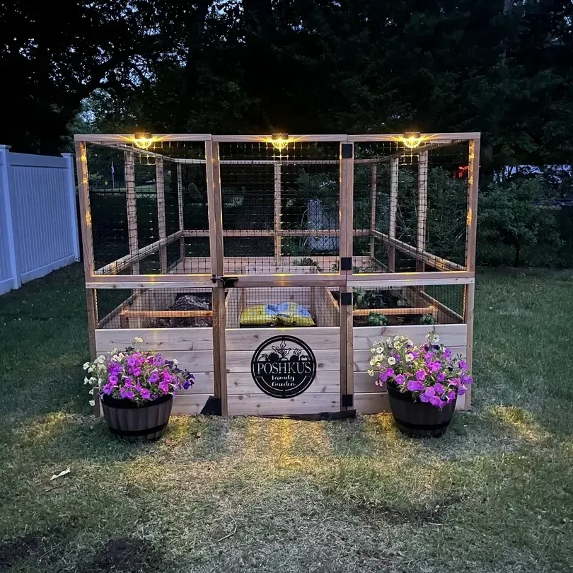 bed frame used as garden divider with plants
