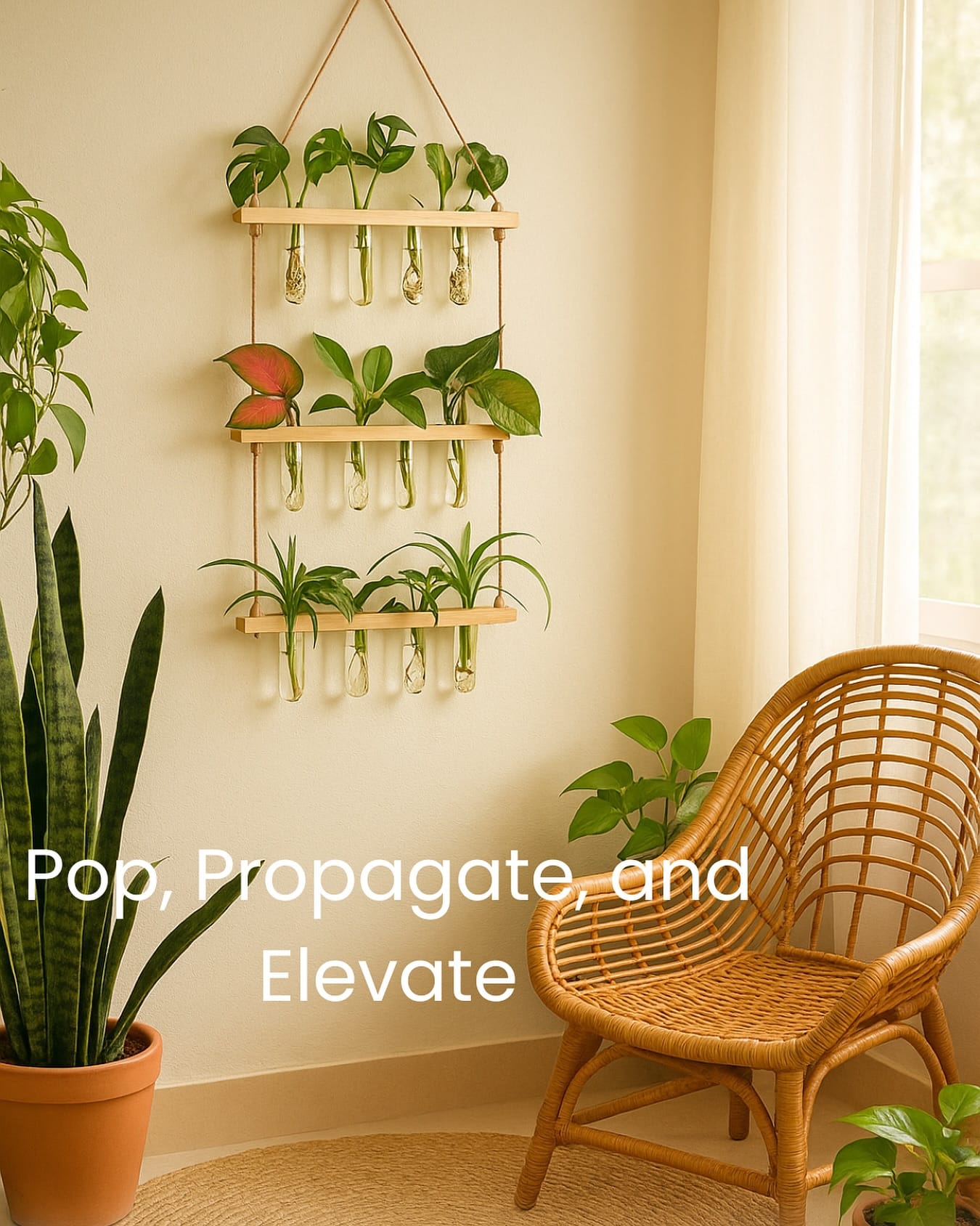 vertical herb garden with wall-mounted test tubes