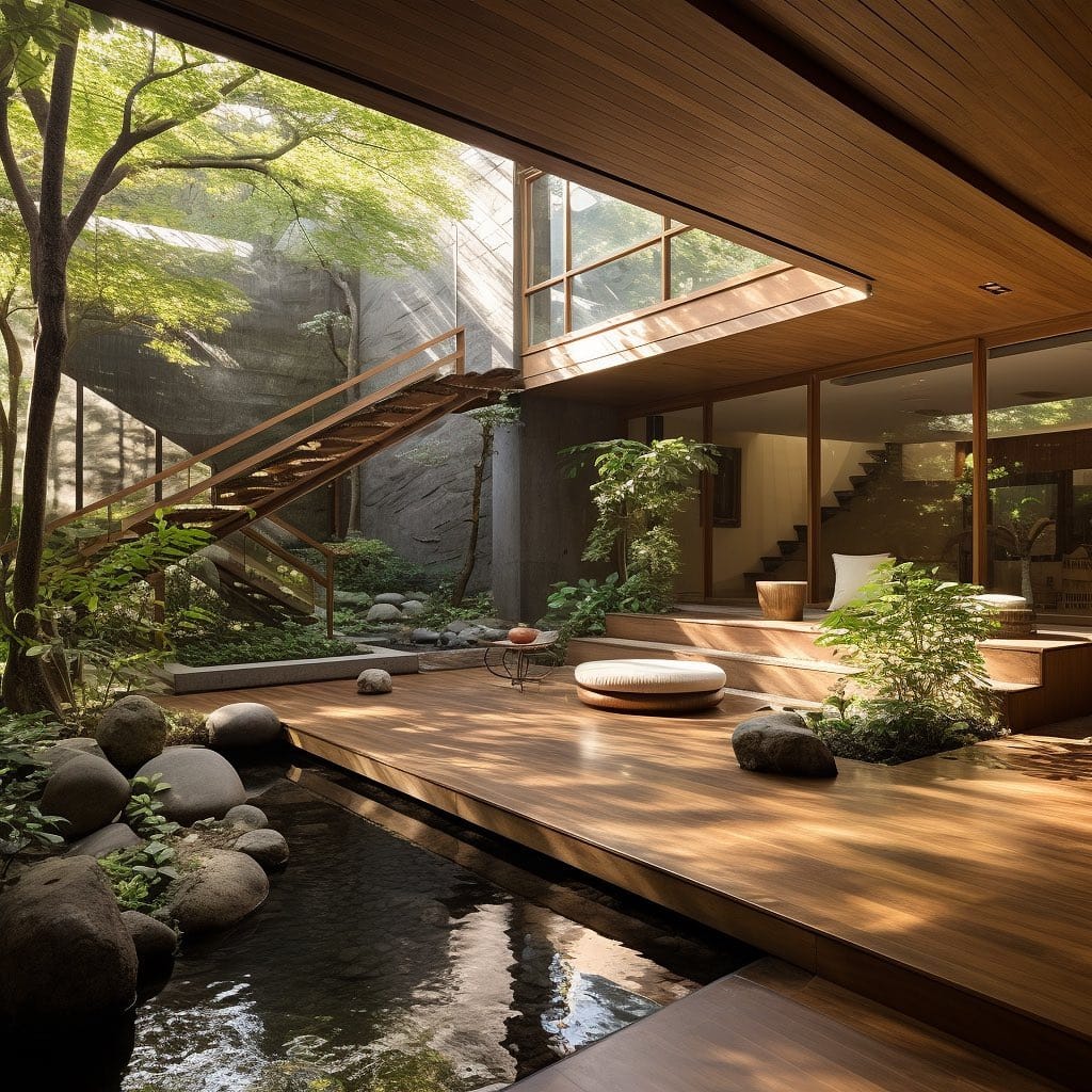 tabletop fountain surrounded by ferns