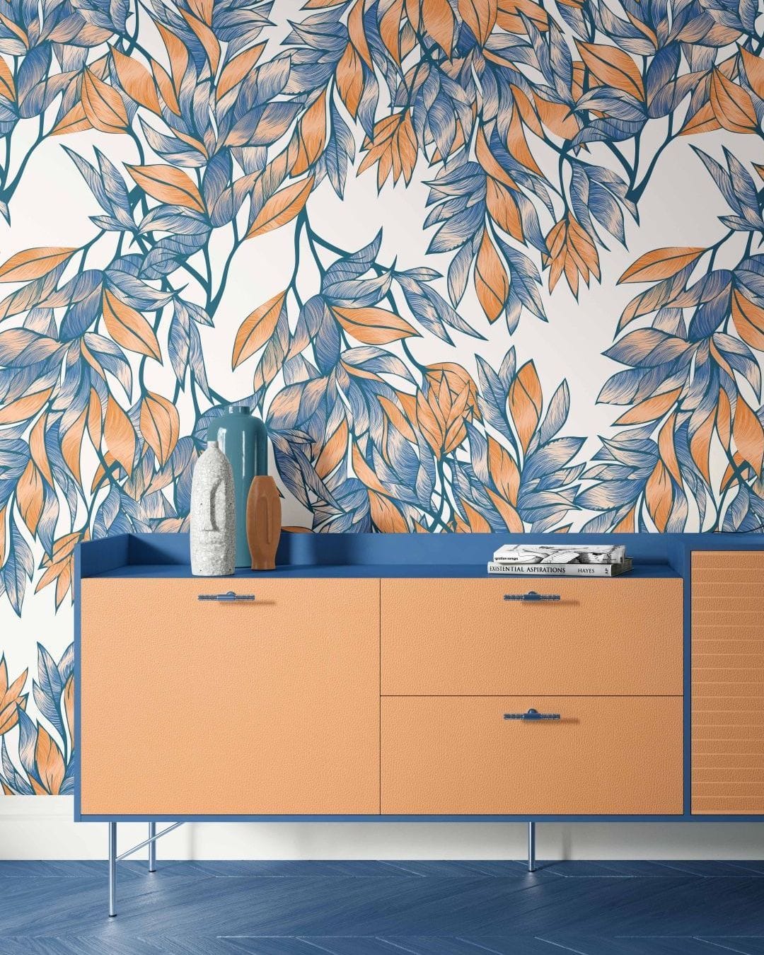 gallery wall with tropical-themed art