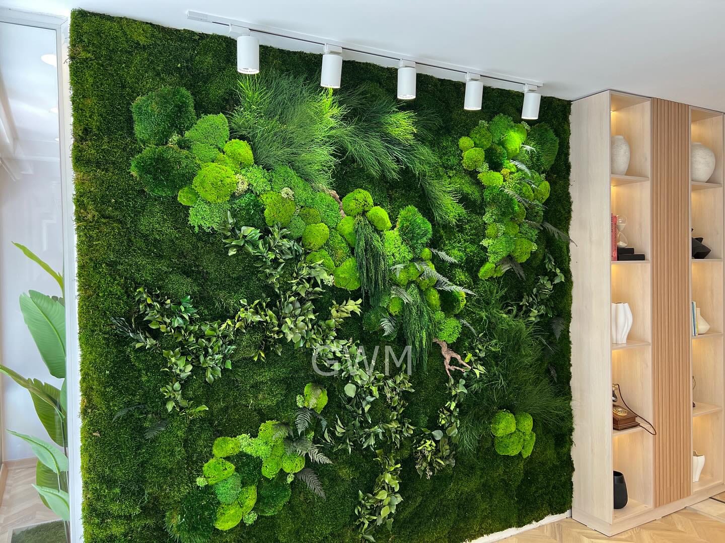 vertical garden wall with woodblocks