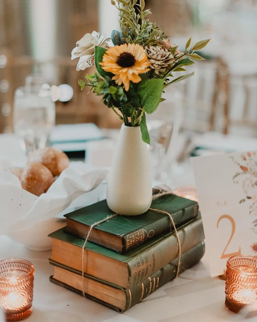 book planter centerpiece on dining table
