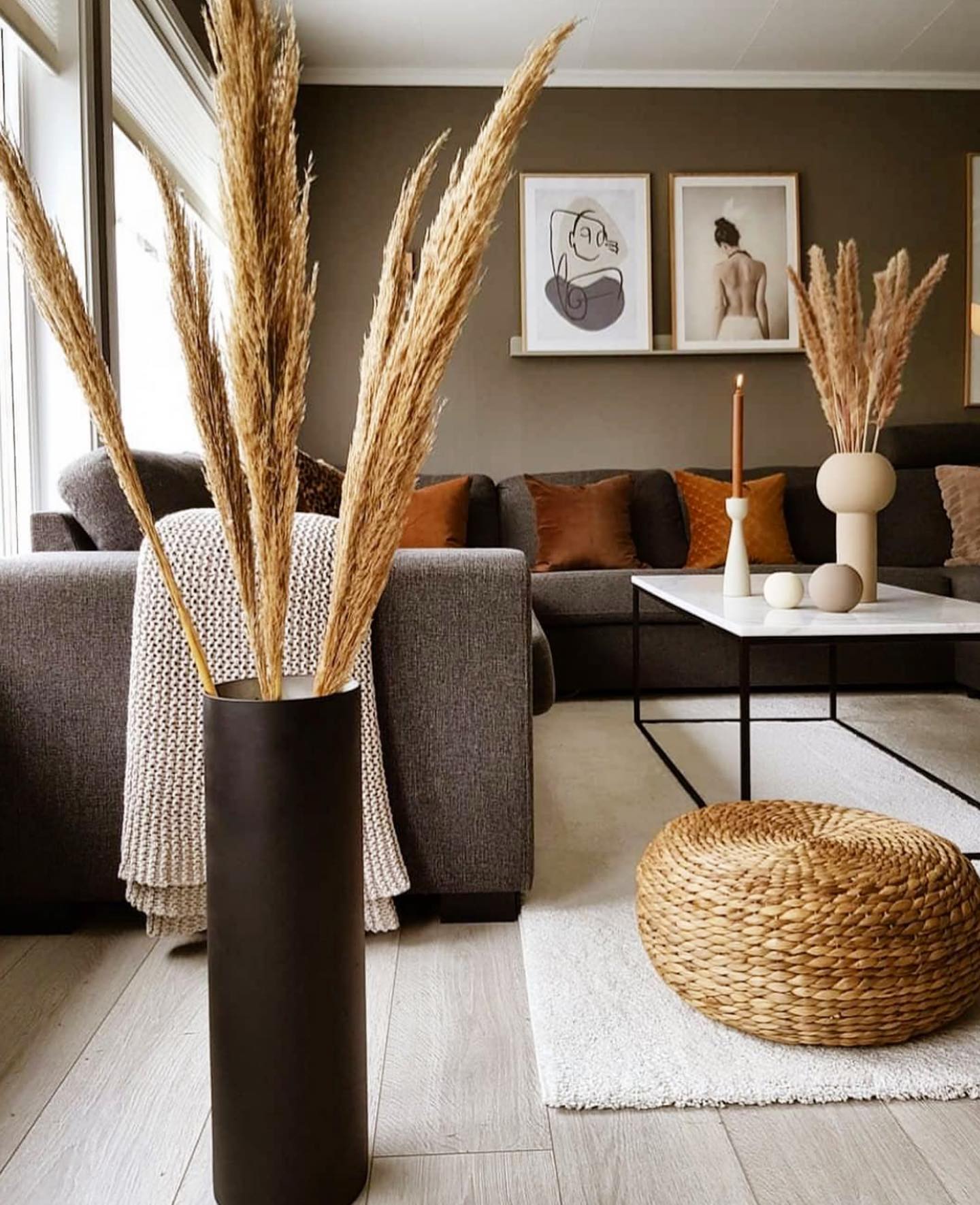 pampas grass in decorative vases