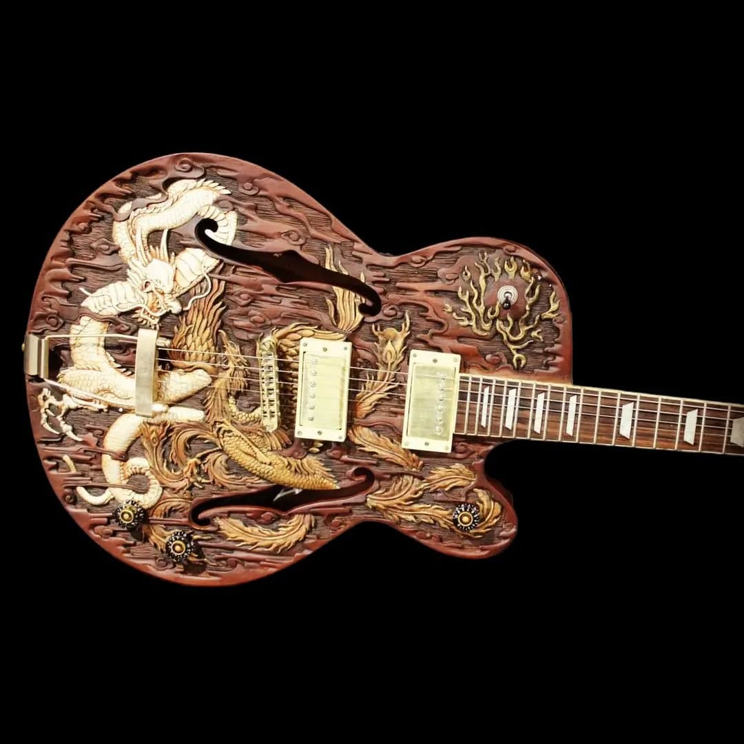 person cutting guitar body