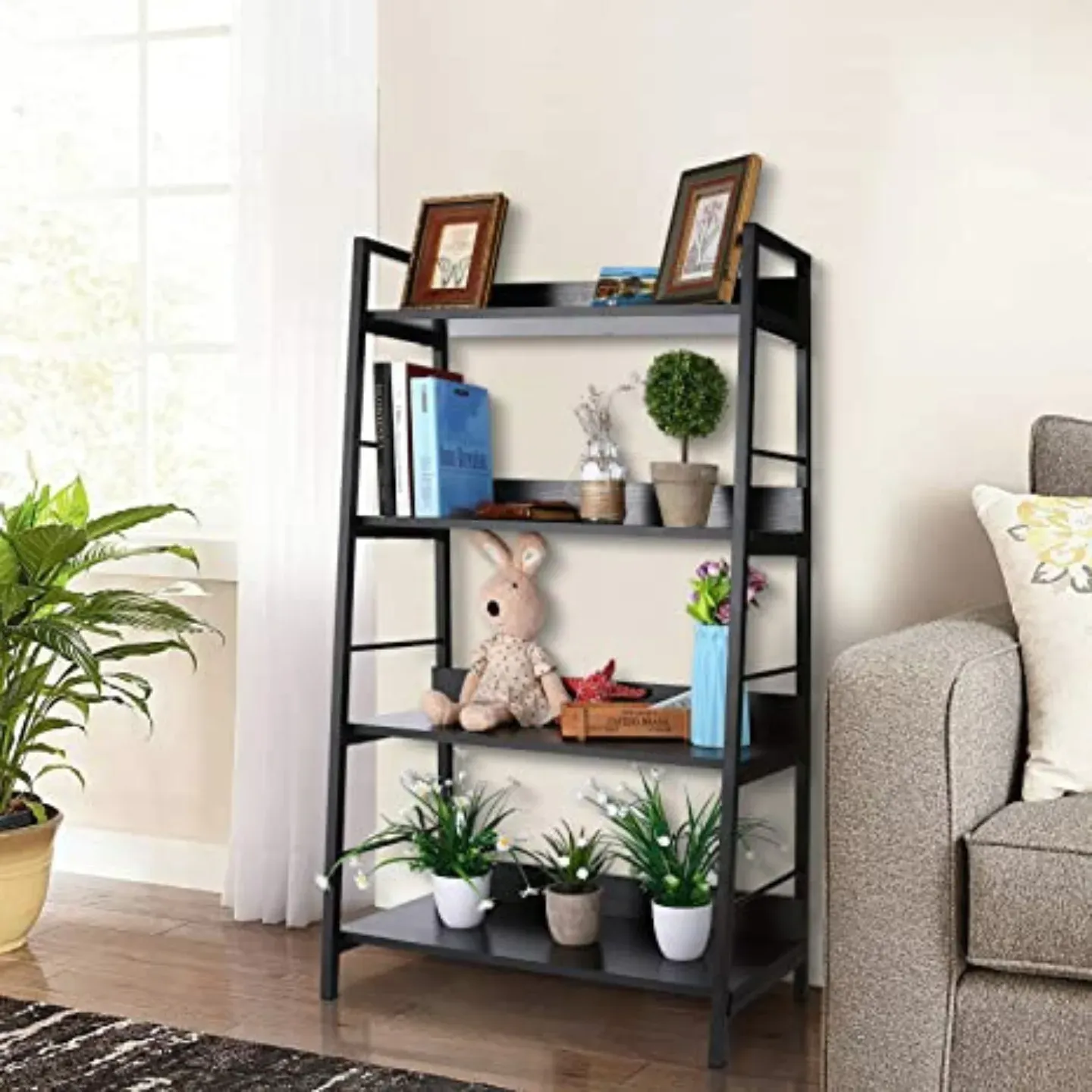 multi-tiered ladder with diverse plants