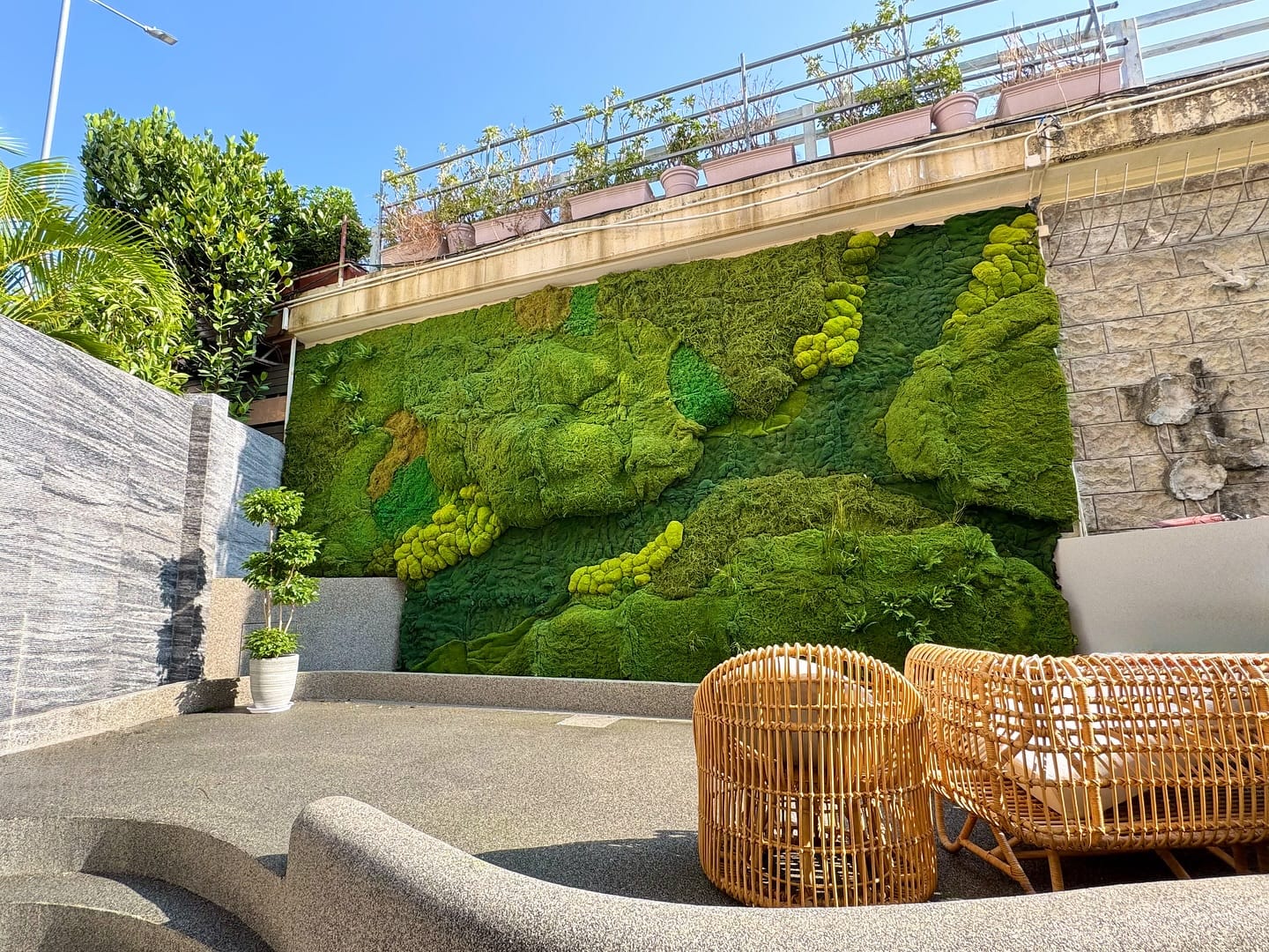 patio with outdoor moss wall