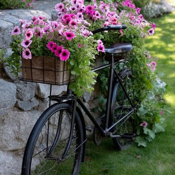 bicycle plant next to a minimalist sculpture