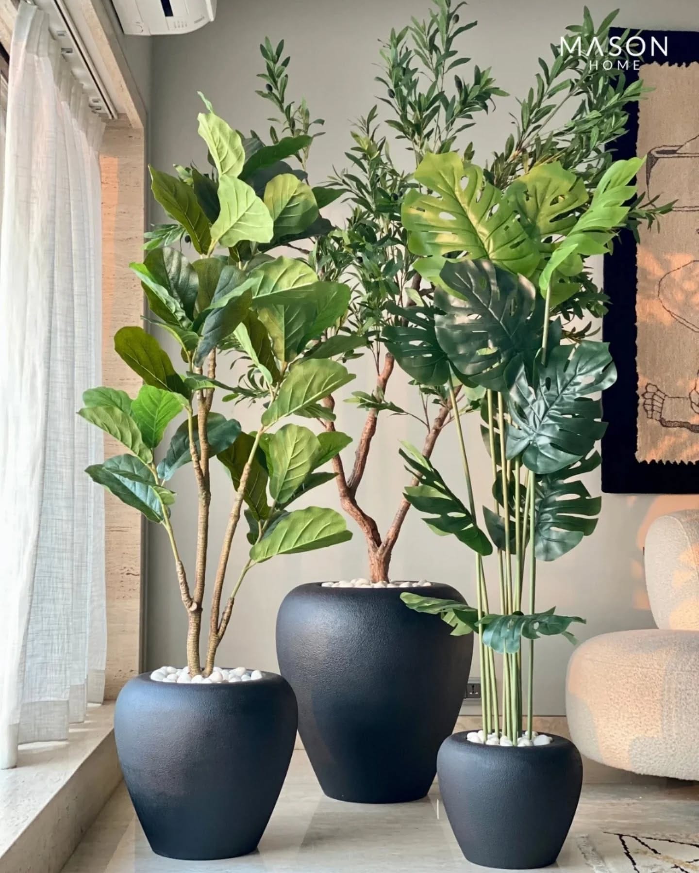 black and white plant pots with orchids