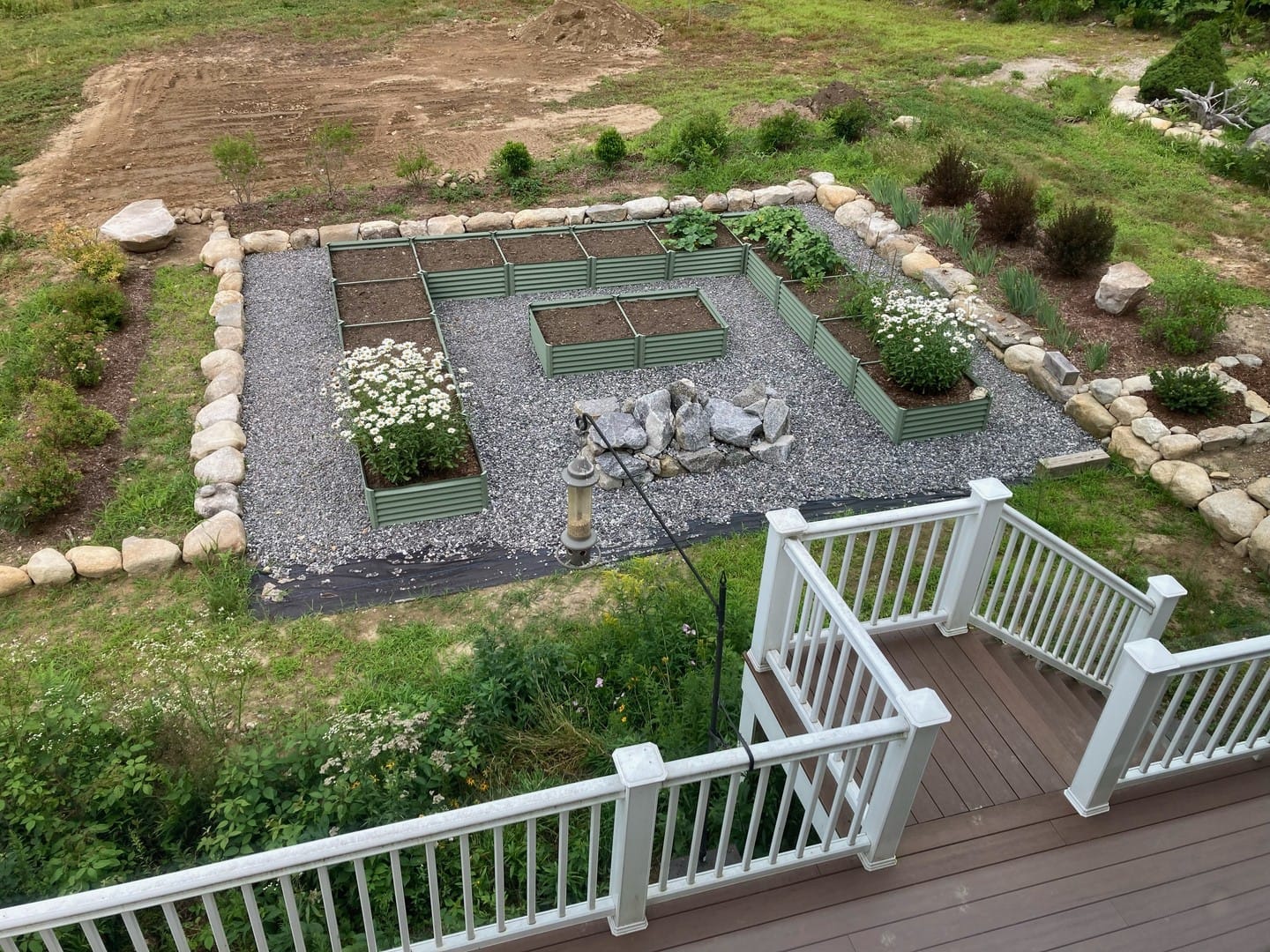 raised bed with volcanic rock base