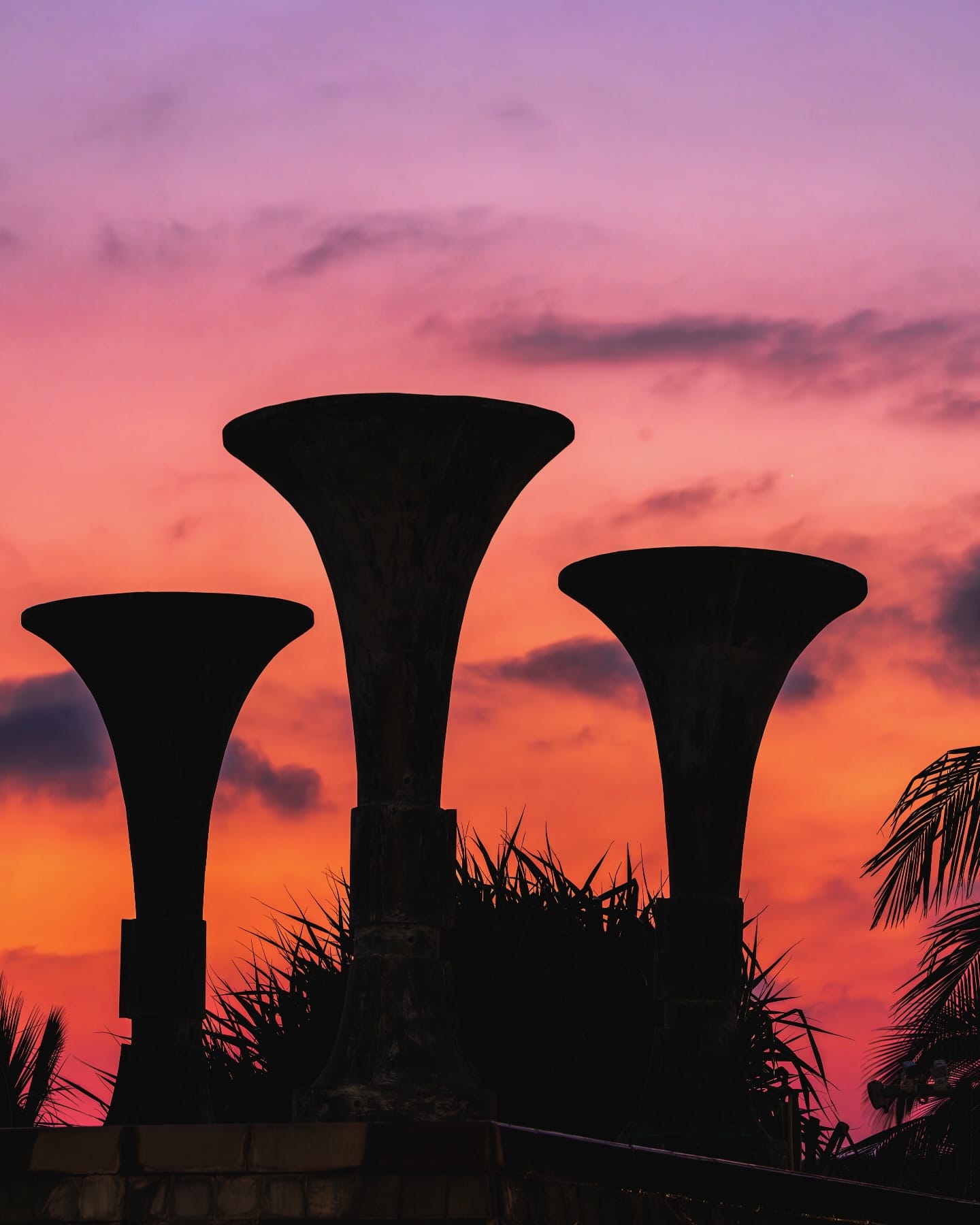 sunset-colored vases and ornaments