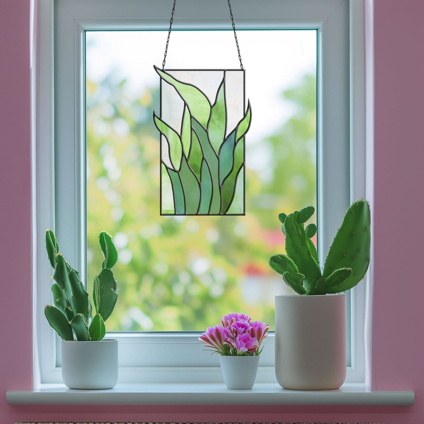 glass vase with leaf etching