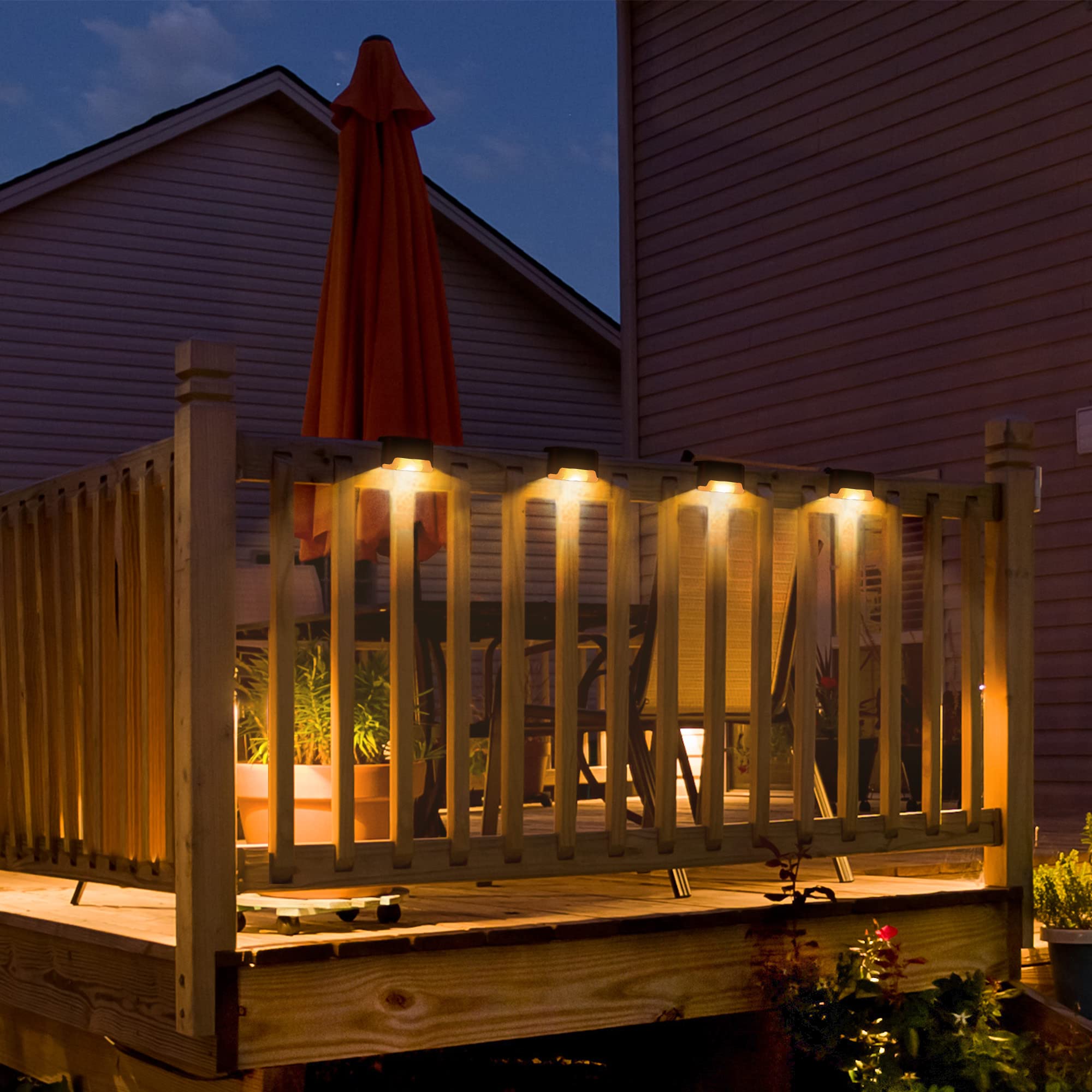 rope lights along deck railing
