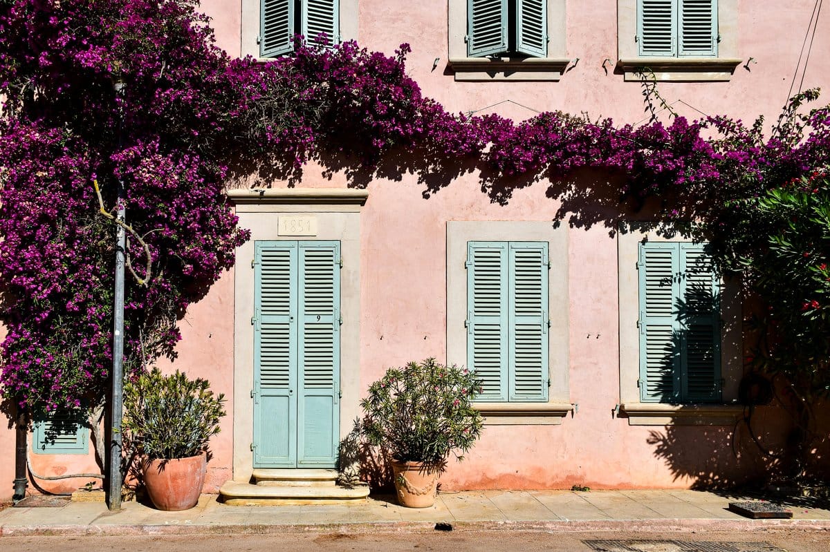 colorful planters in alcove