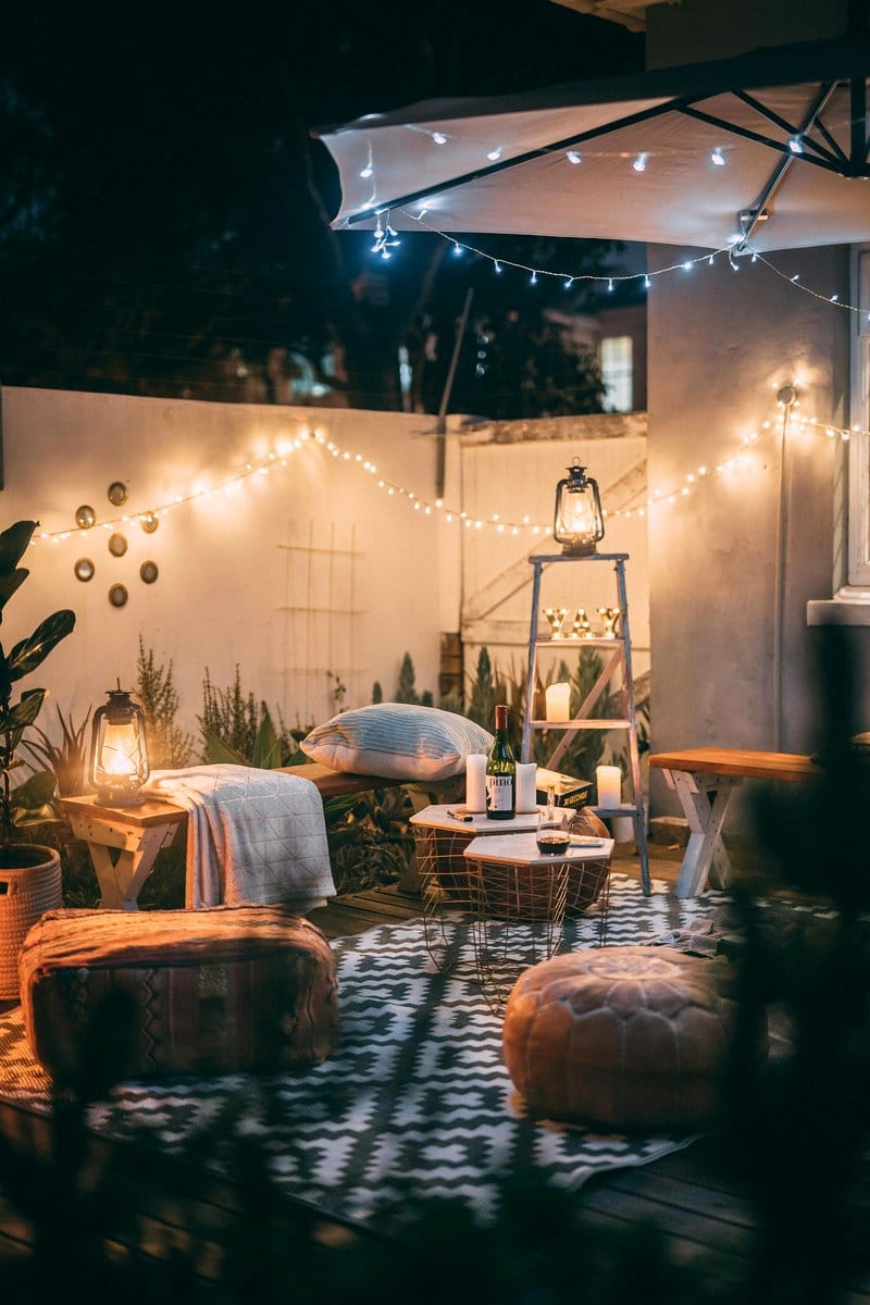 Amethyst-accented fairy lights around plants