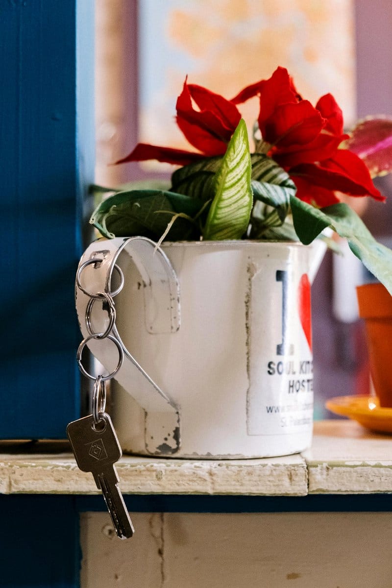 Garden statement piece with typewriter key plant pots