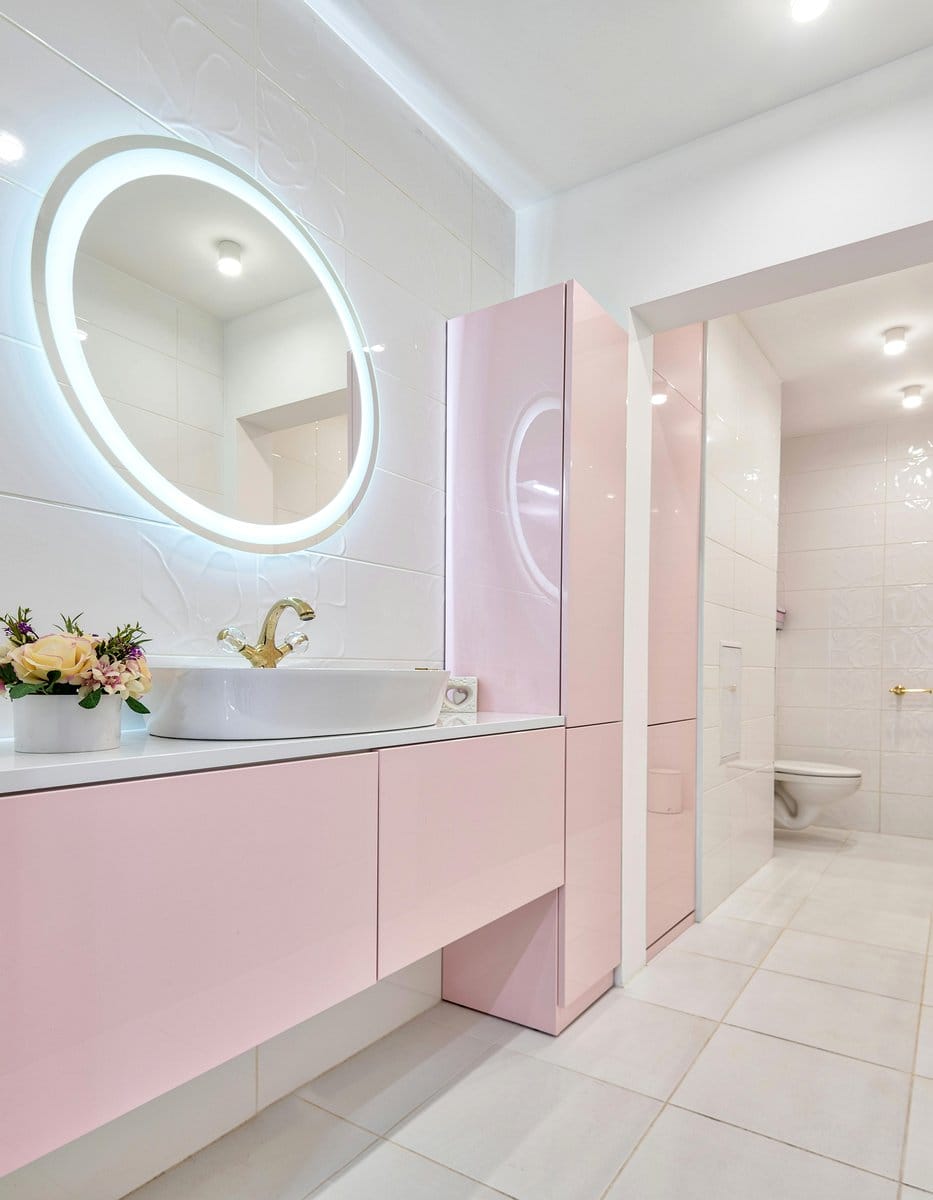 lavender plant on bathroom shelf