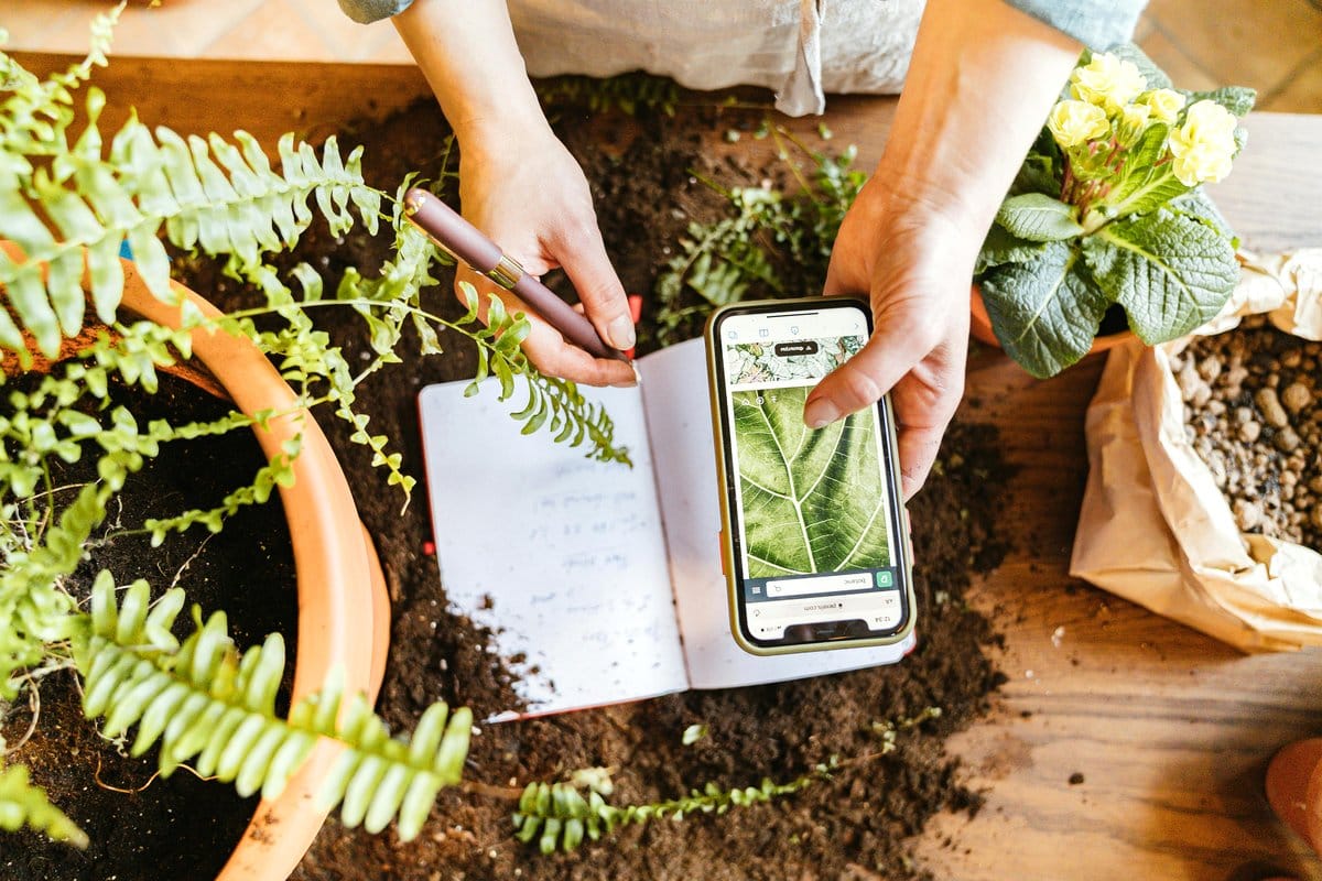 gardener writing in notebook