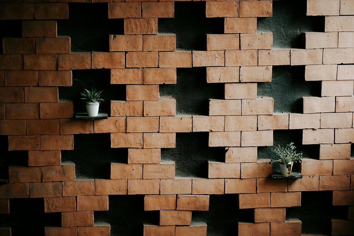 geometric wall shelves with small pots