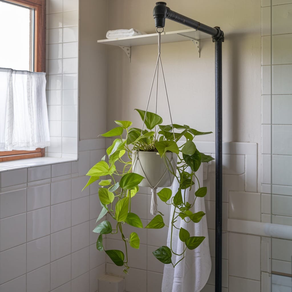 pothos plant on bathroom counter
