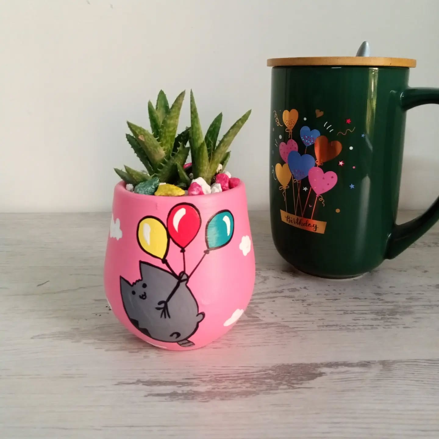 succulents growing in vintage ceramic mugs