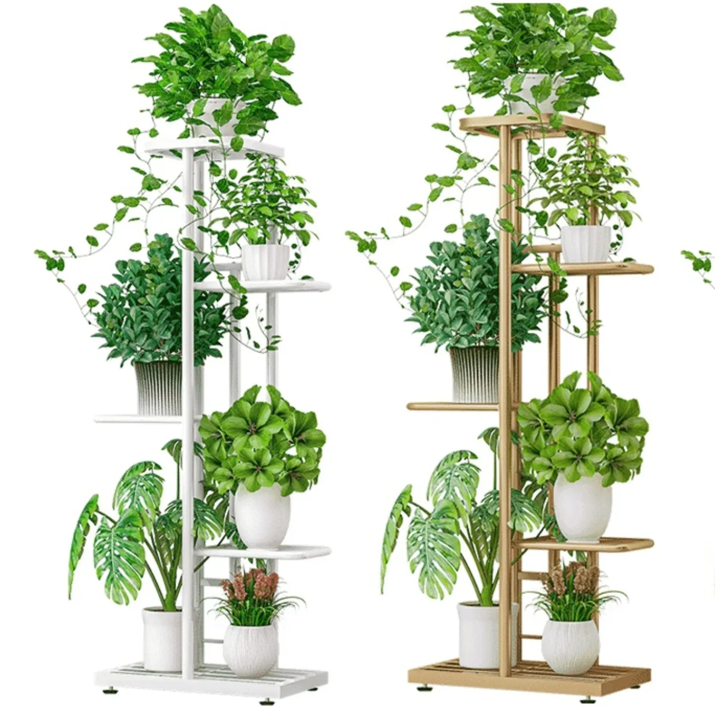 multi-level shelf with tin can herbs