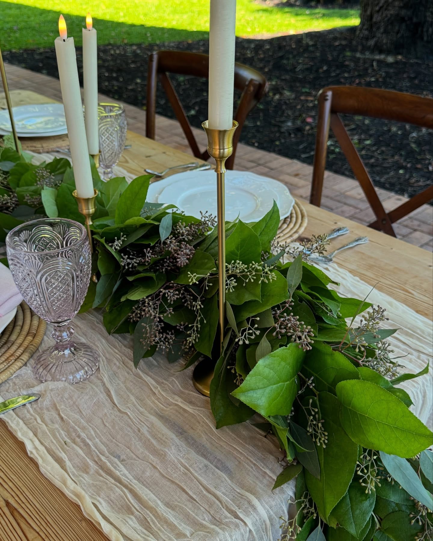 eucalyptus garland on wooden table