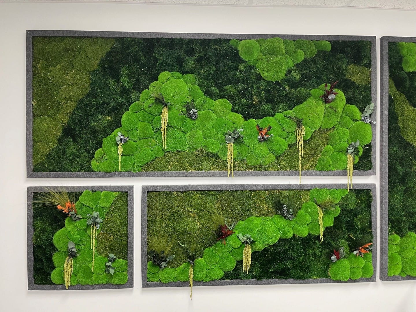 decorative moss panel in hallway