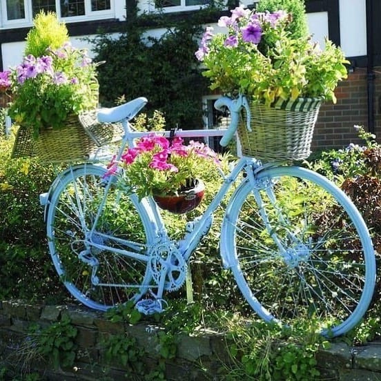 mini bicycle planter with flowers