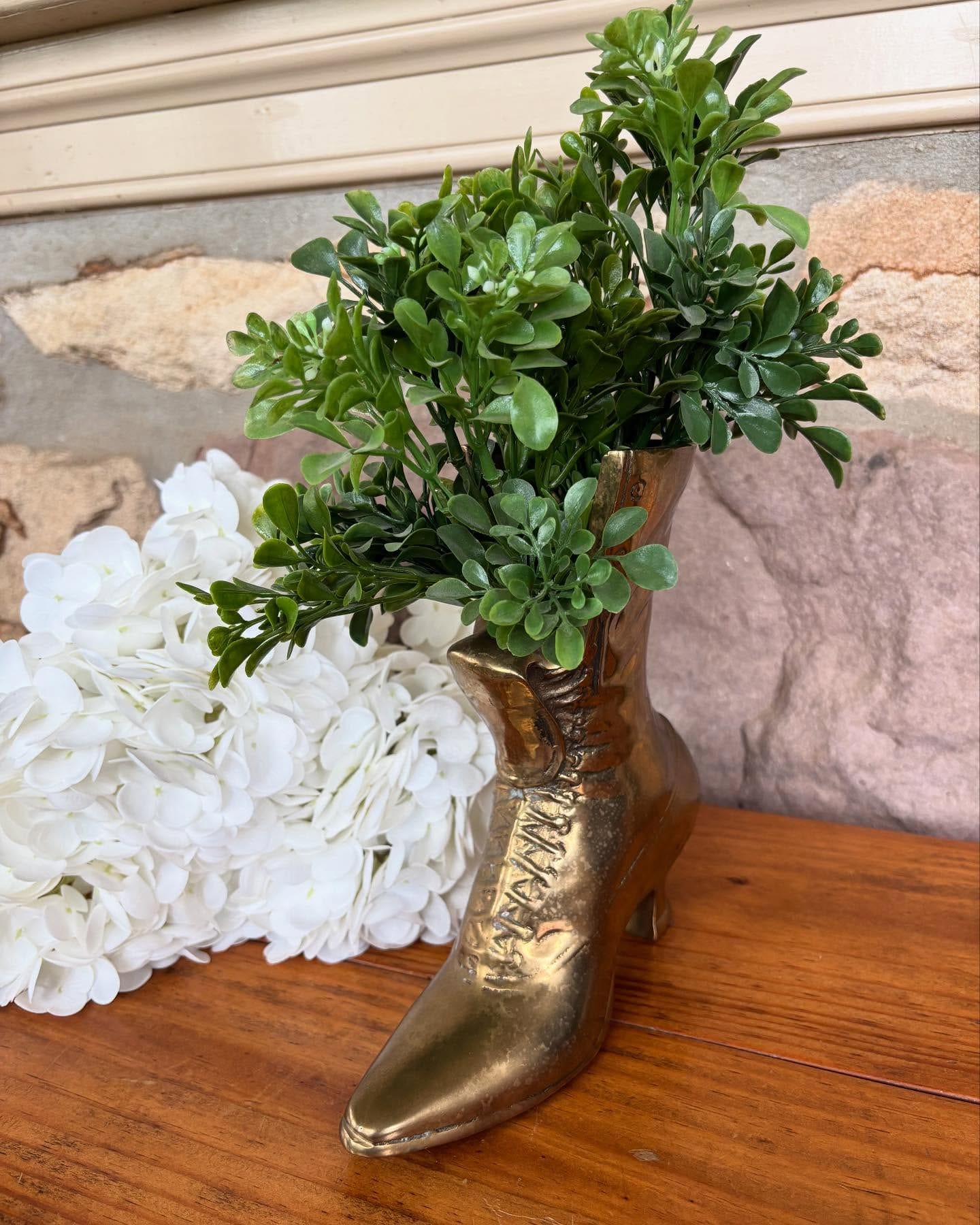 wooden shoe plant holder on office desk