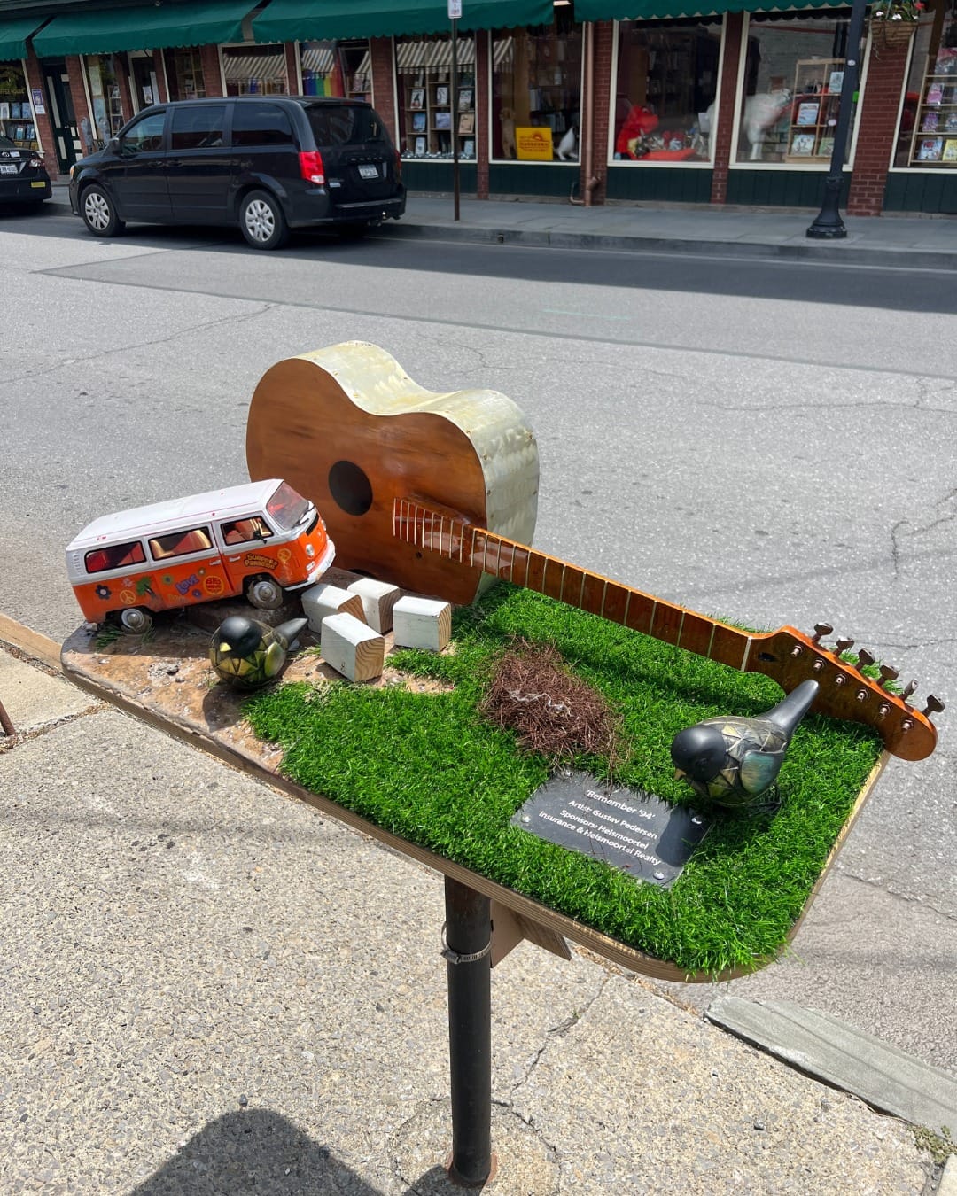 watering can beside guitar planter