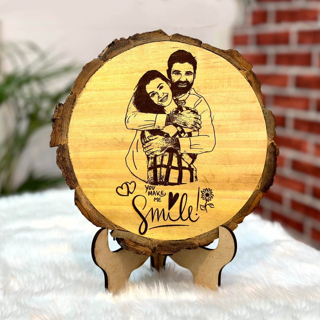 cork bark photo frame with family picture