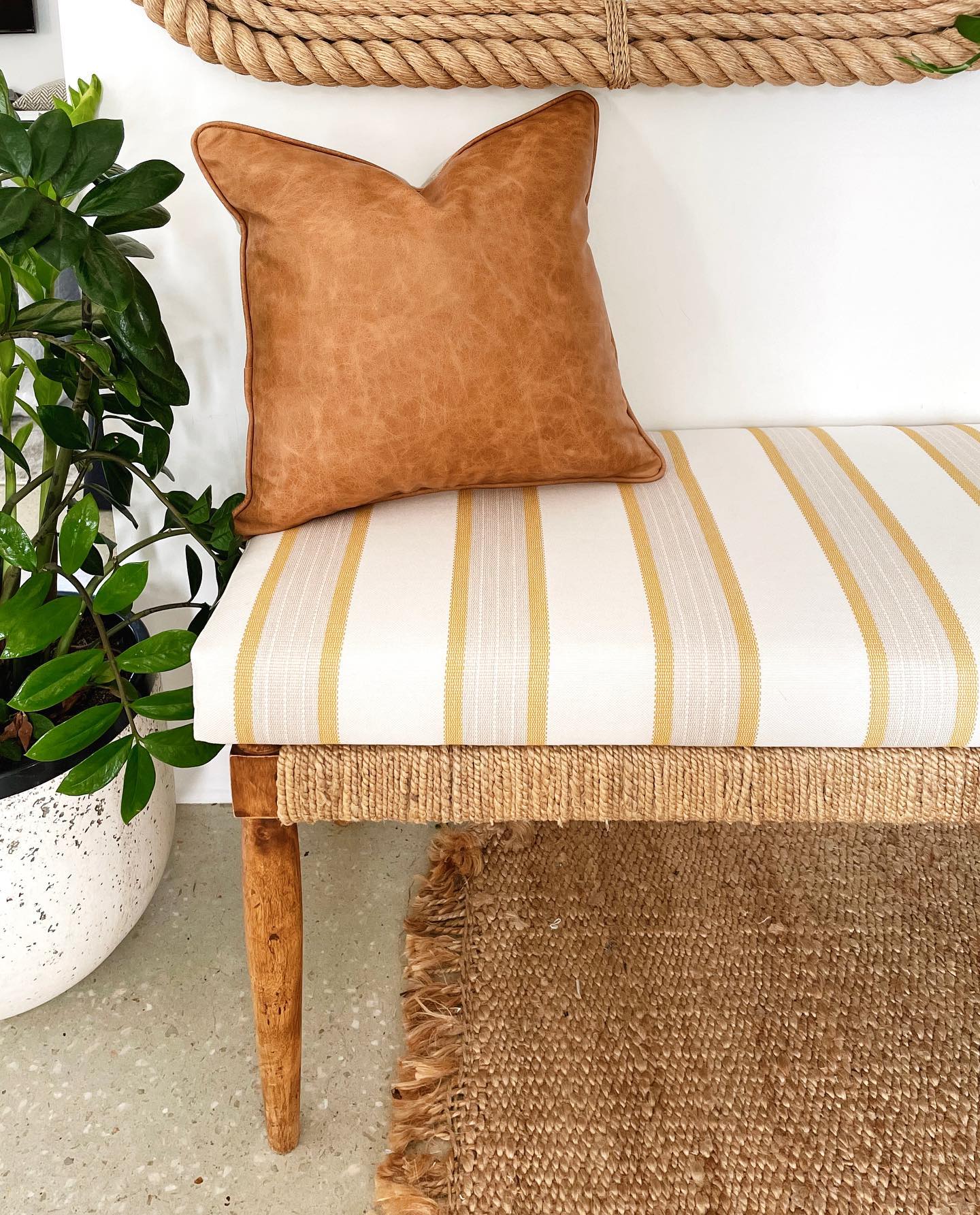 woven throw blanket on bench