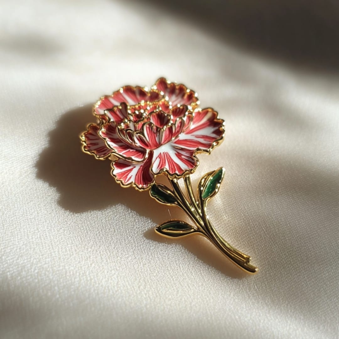 carnation brooch on dress