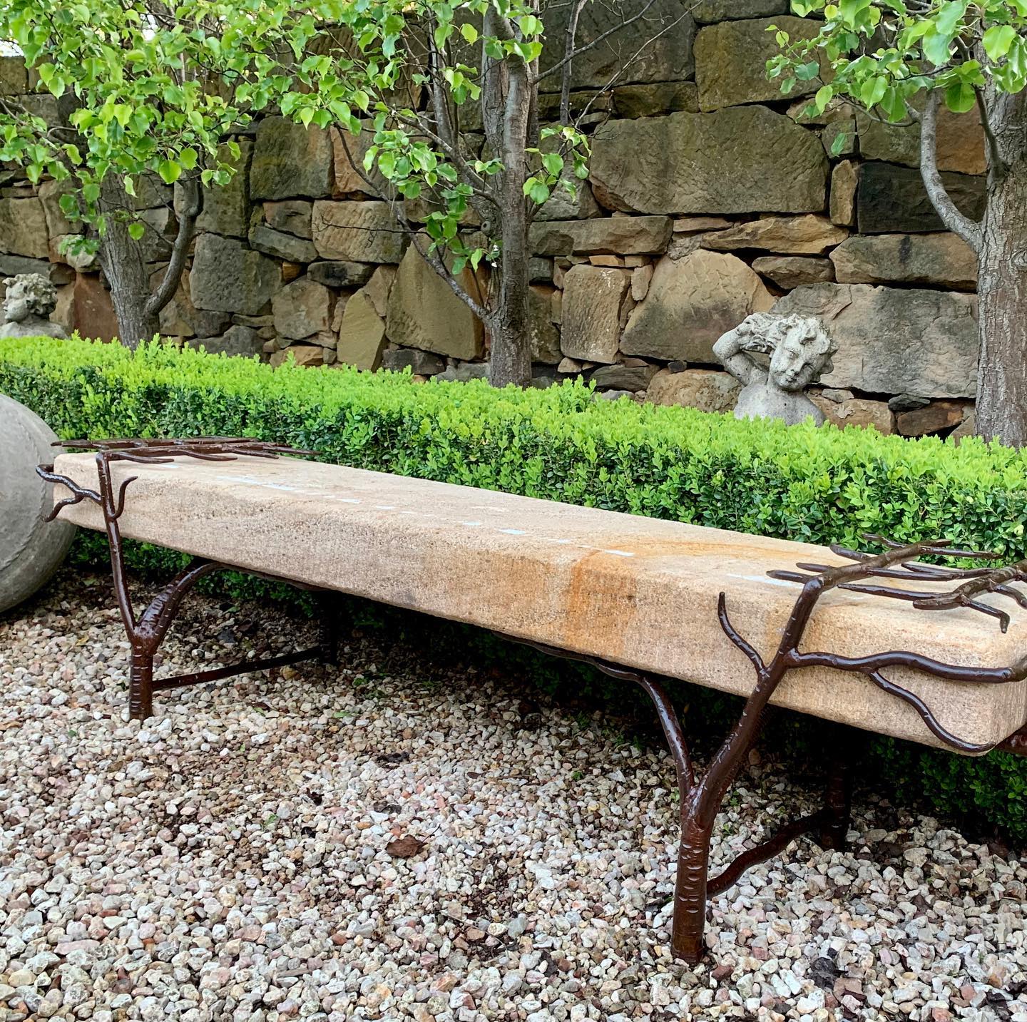 bench with stone inlays