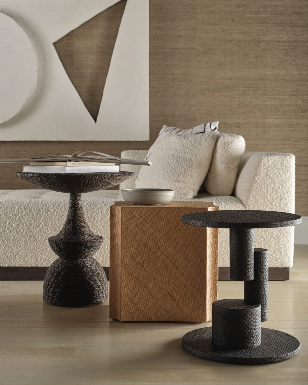 side tables with layered decor