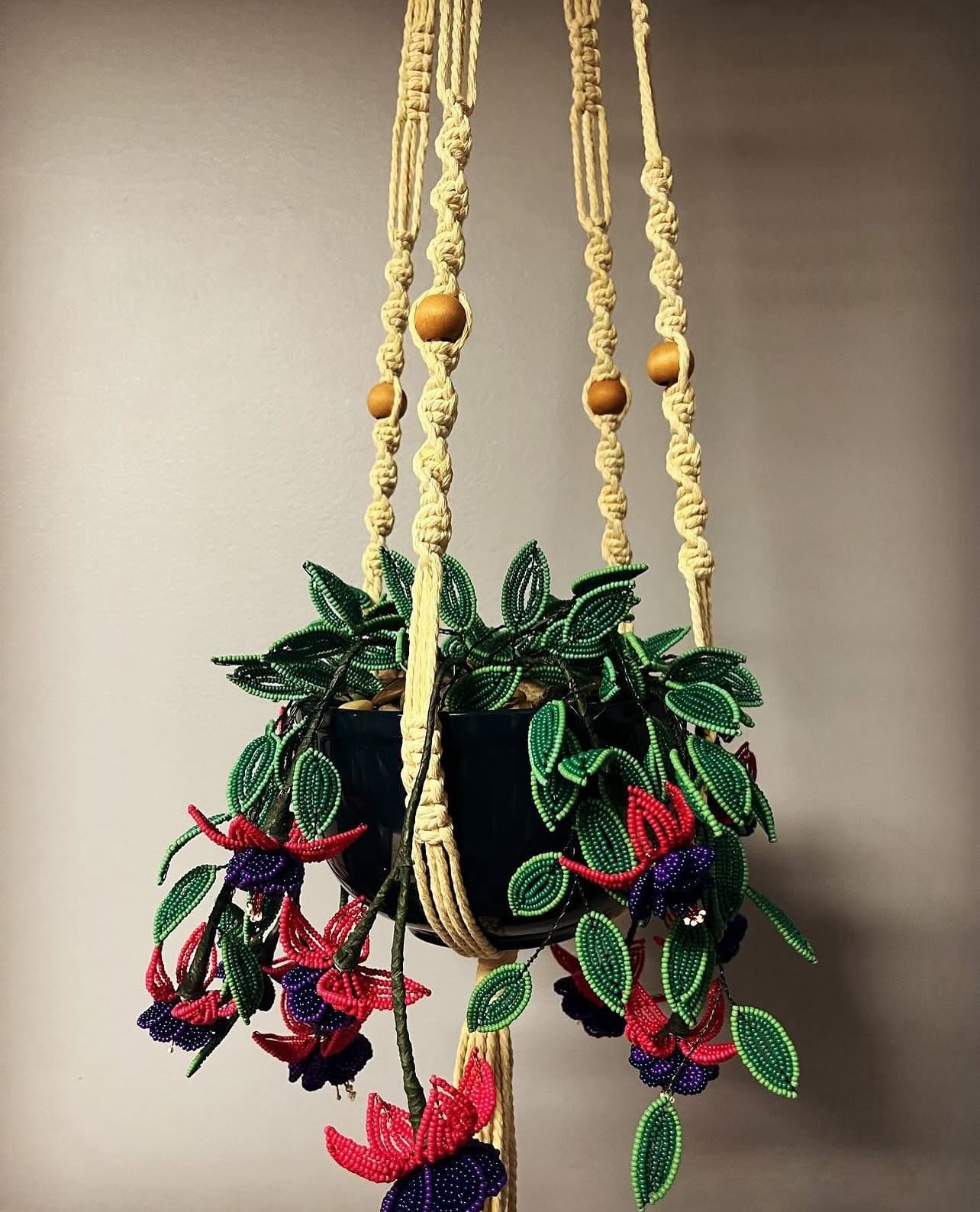 macramé hanger with colorful beads
