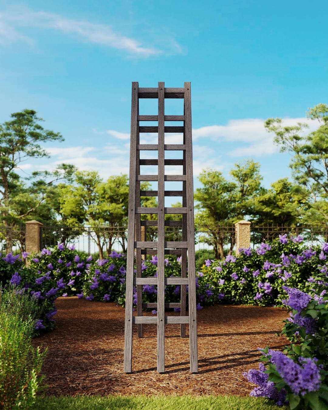 vintage ladder with antique pots