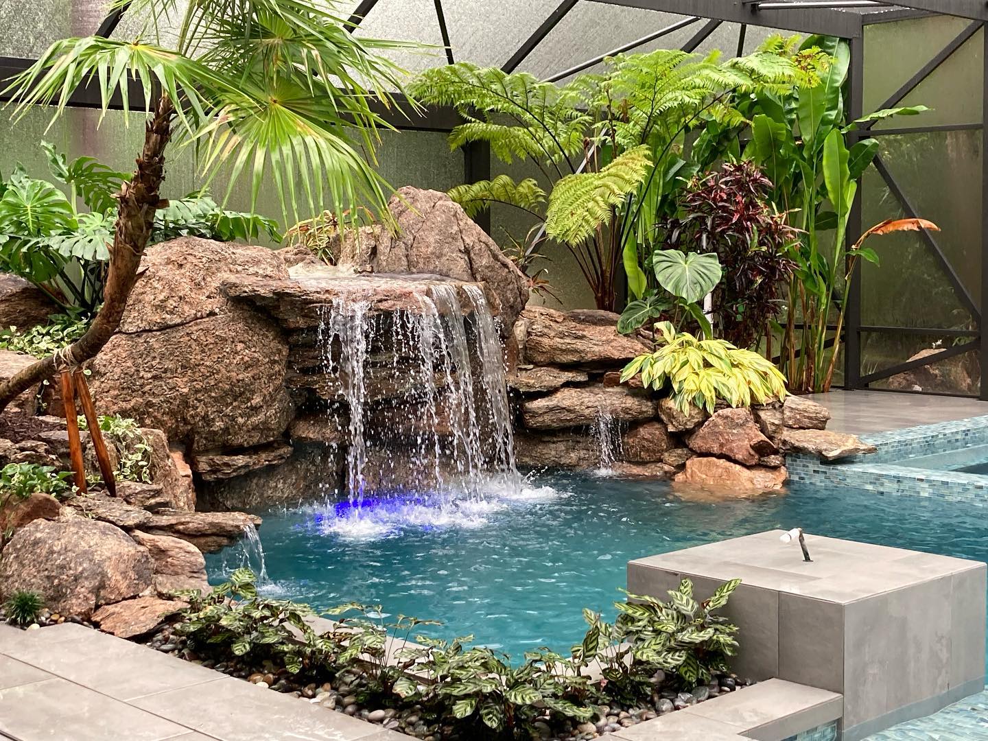 water garden with volcanic rocks