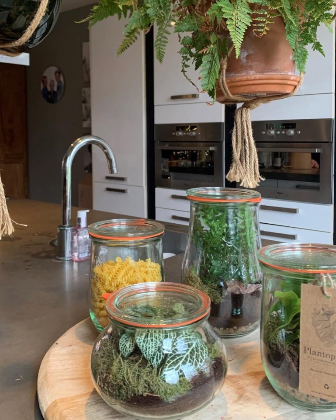 Mason jars on a kitchen shelf