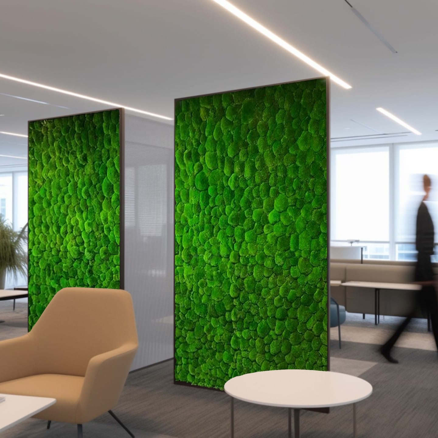 moss-covered partition in office