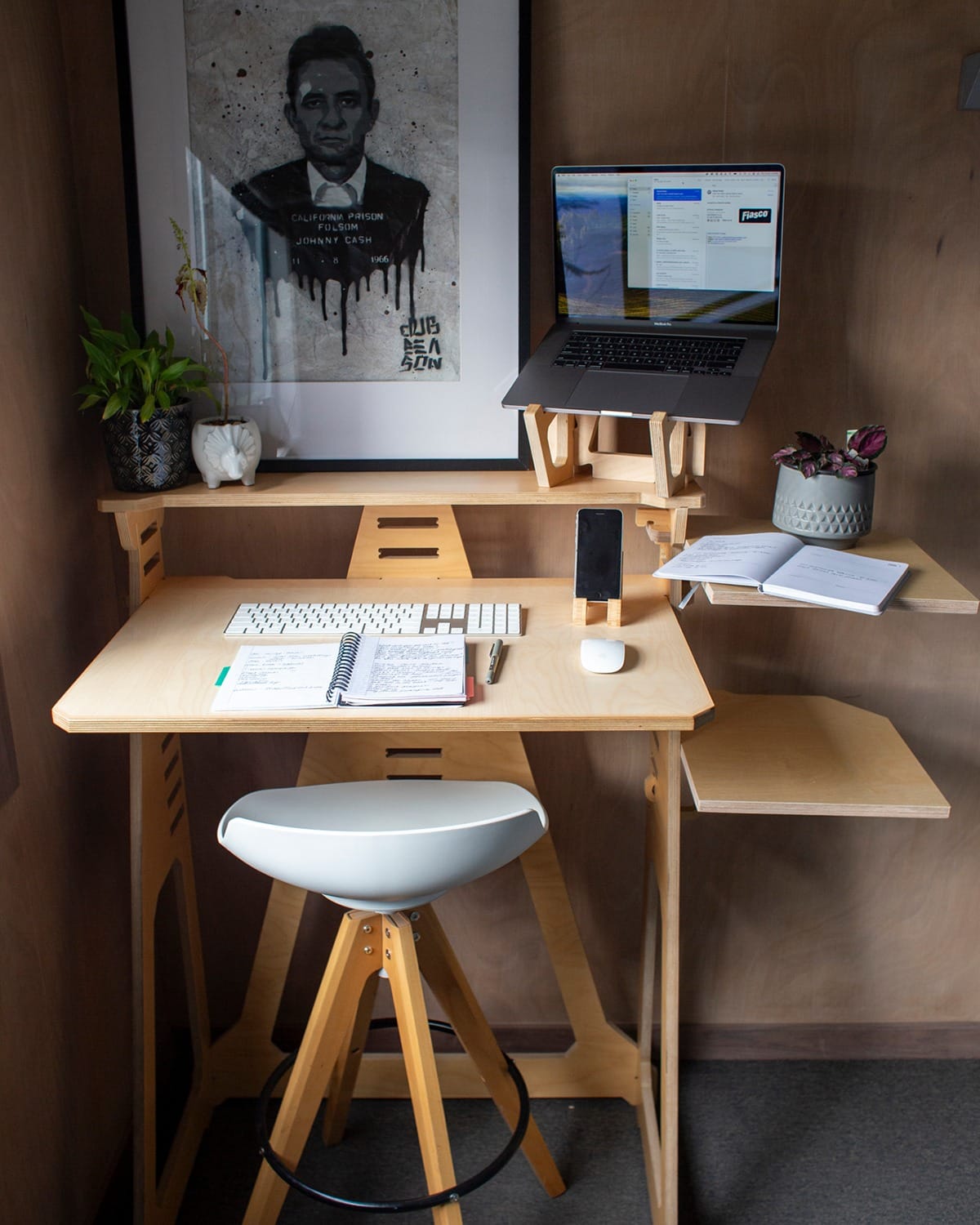 office desk with teapot planter