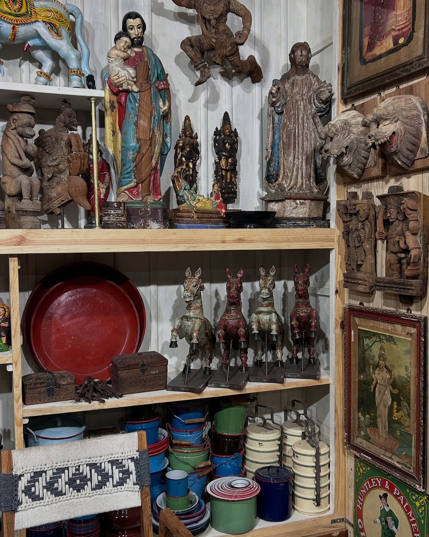 vintage teapot collection on shelf