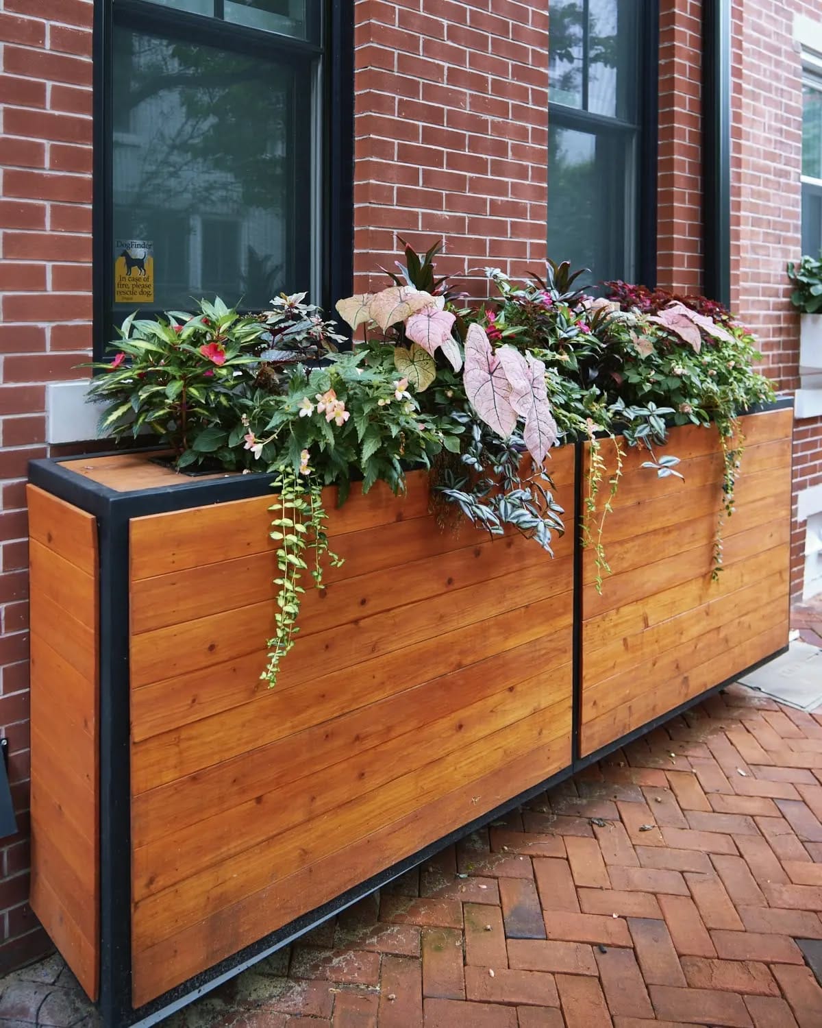 Reclaimed wood crate planters with flowers